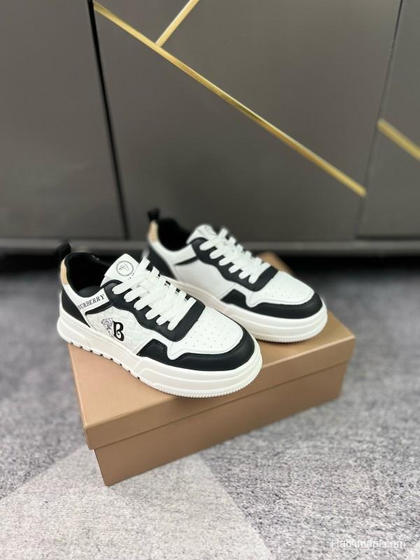 2024 Unisex Burberry Black White Leather Casual Shoes MJ00251