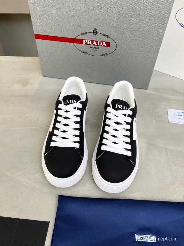 2024 Unisex Prada Black White Leather Sneakers MJ00310