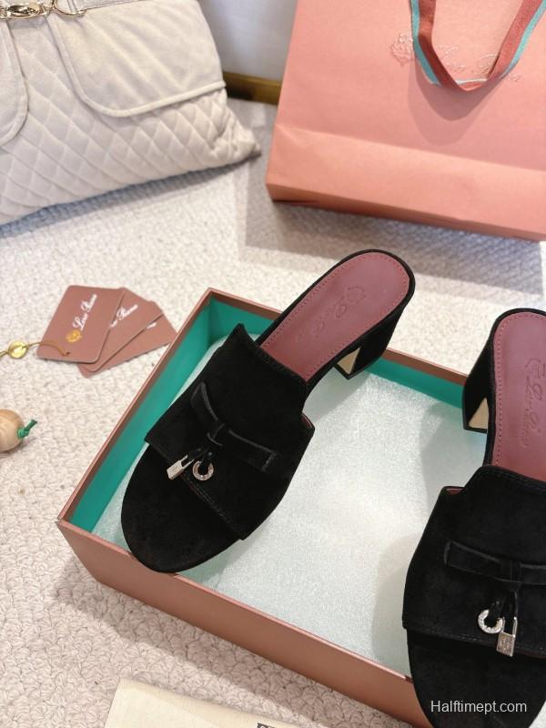 2025 Women LP Black Suede Sandals LY00290