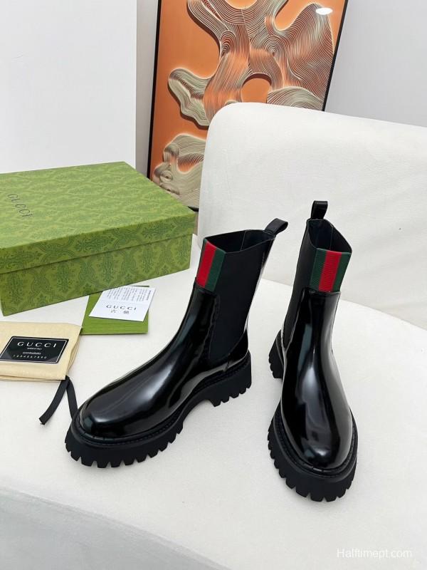 2024 Women Gucci Black Leather Boots MJ00340