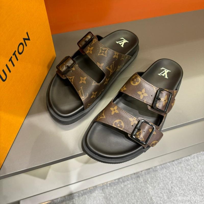 2024 Men Louis Vuitton Brown Leather Slippers MJ00210