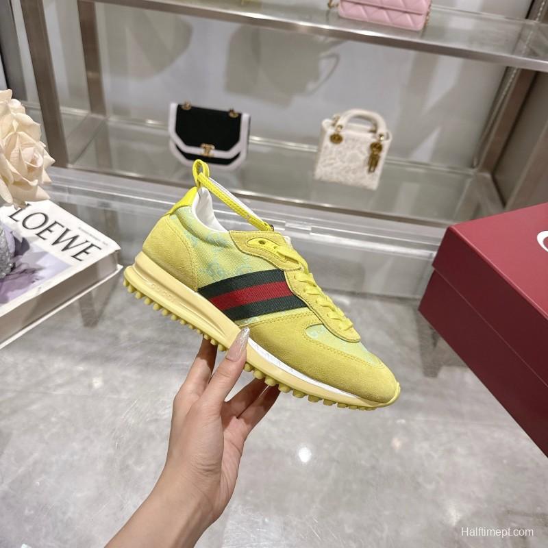 2025 Women Gucci Yellow Suede Fabric Sneakers LY00340