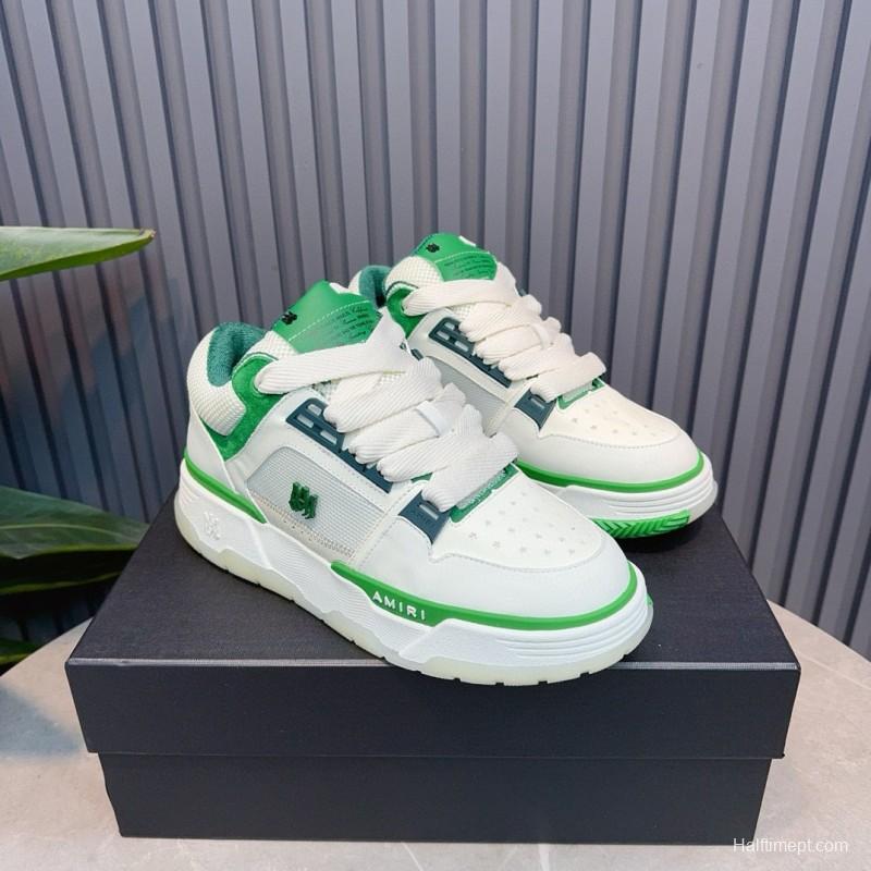 2024 Unisex Amiri White Green Leather Mesh Sneakers MJ00360