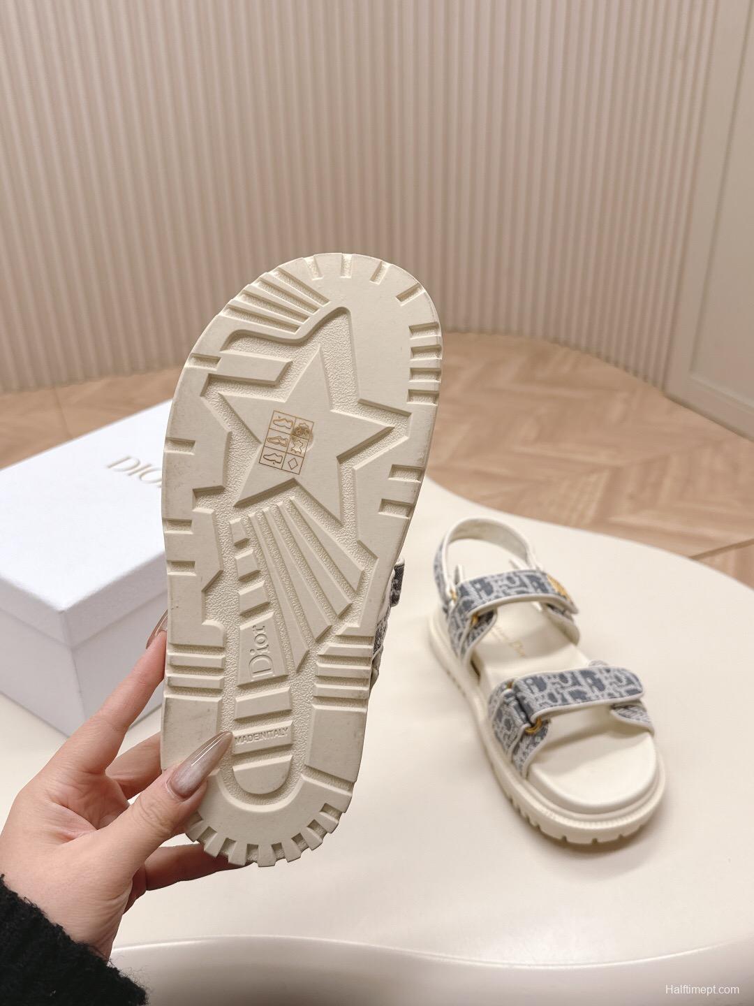 2025 Women Dior Gray White Jacquard Fabric Sandals LY