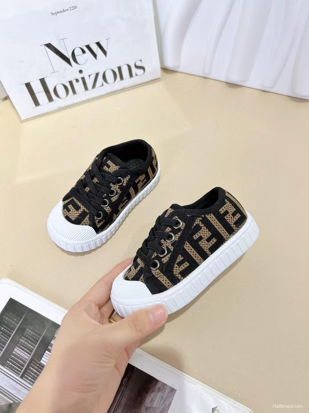 2024 Kids Fendi Black Brown Canvas Sneakers