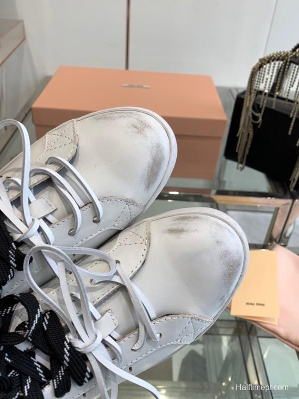 2025 Women Miu Miu White Black Leather Sneakers LY00290