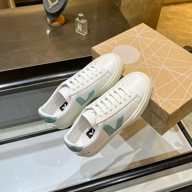 2025 Unisex VEJA White Blue Leather Canvas Sneakers Vulcanized MJ00240