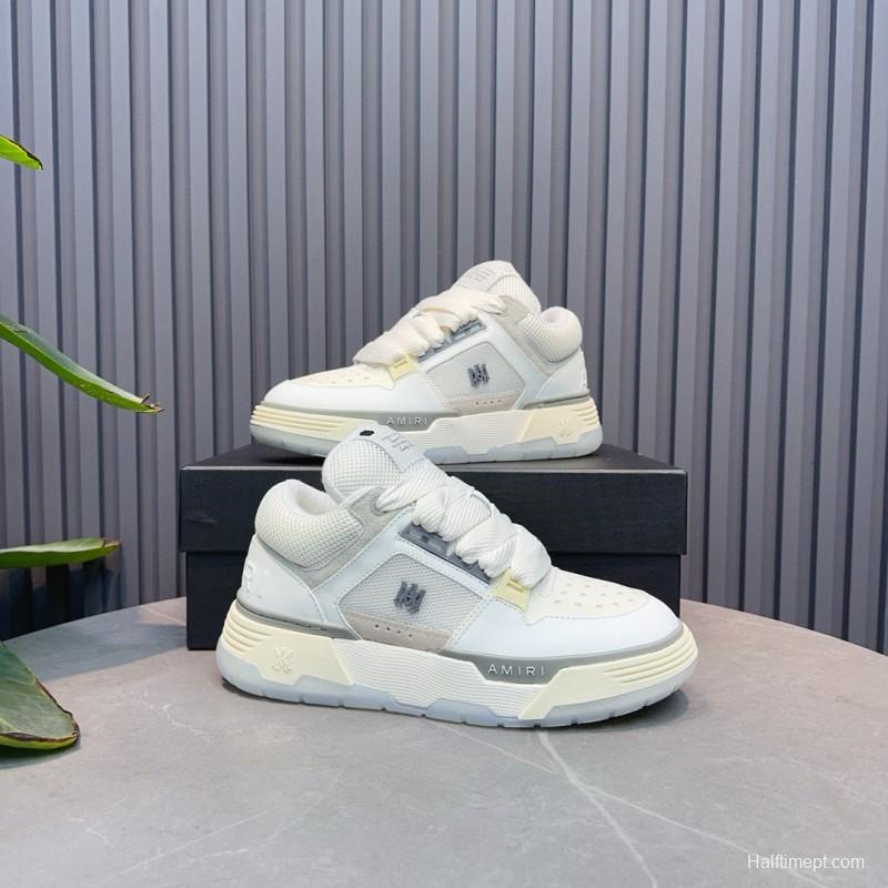 2024 Unisex Amiri White Beige Leather Mesh Sneakers MJ00360