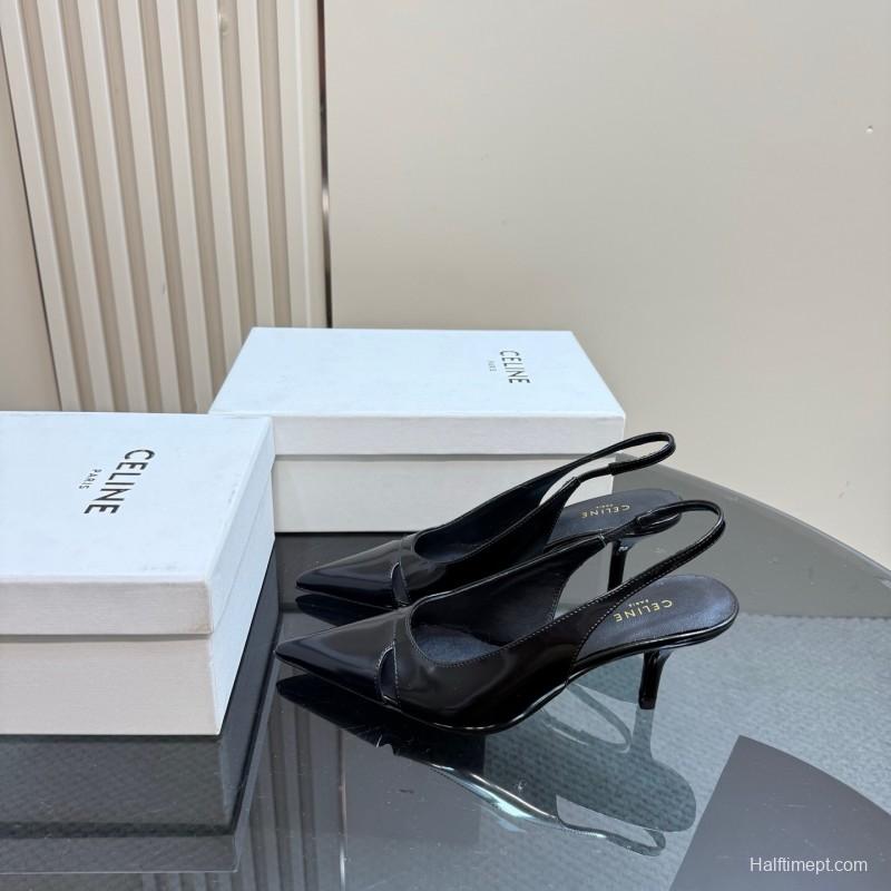 2025 Women CELINE Black Patent Leather Slingback Heels