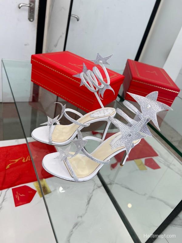 2025 Women RC Silver Crystal Satin High Heel Star Pattern LY00340