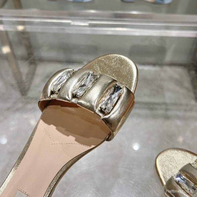 2025 Women Miumiu Metallic Leather Slippers