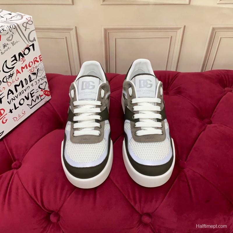 2025 Unisex Dolce & Gabbana White Grey Black Leather Mesh Sneakers