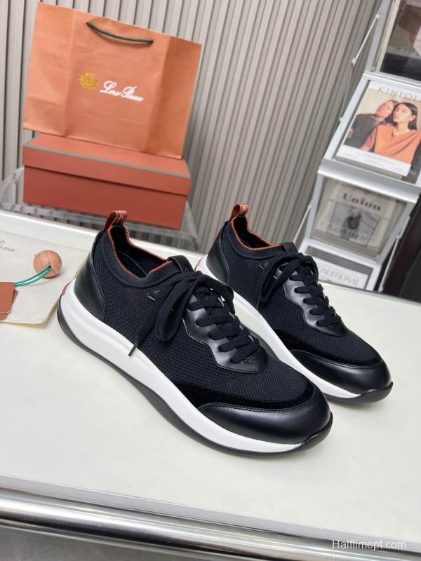 2024 Men Le Parmentier Black Leather Mesh Casual Sneakers