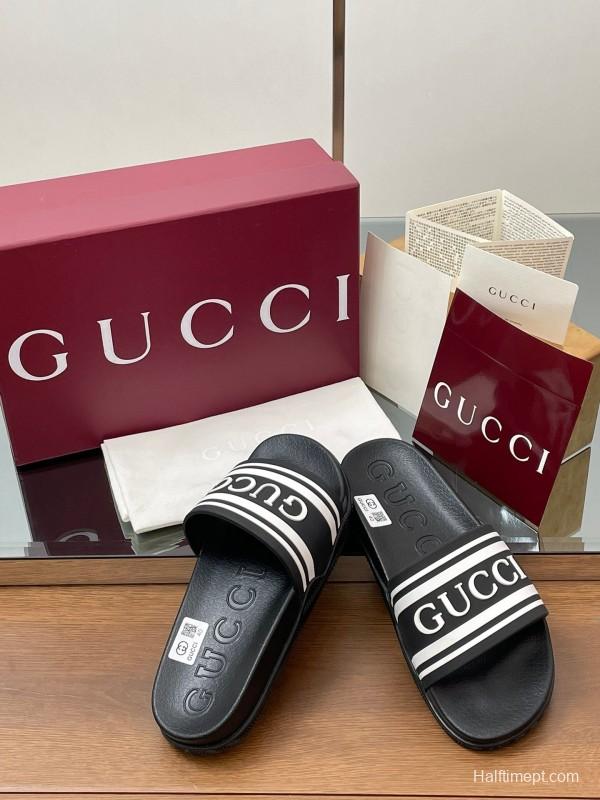 2025 Gucci Black White Rubber Slippers LY00175