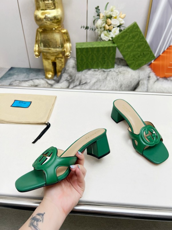 2025 Gucci Green Leather Slippers MJ00190/225