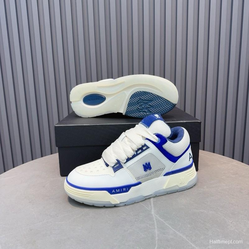 2024 Unisex Amiri White Blue Leather Sneakers MJ00360