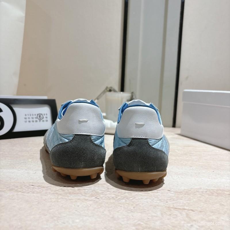 2025 Unisex Maison Margiela Light Blue Grey Nylon Suede Sneakers Vintage Effect