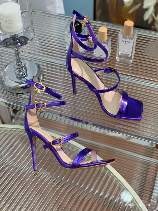2025 Women Gianvito Rossi Purple Leather High Heel Buckle Sandals