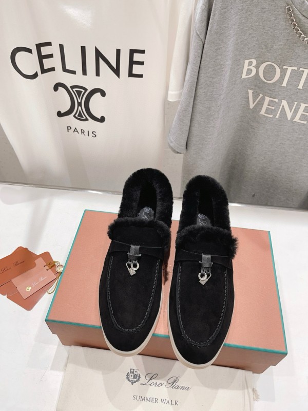 2024 Unisex Le Parmentier Black Suede Leather Wool Loafers MJ00310