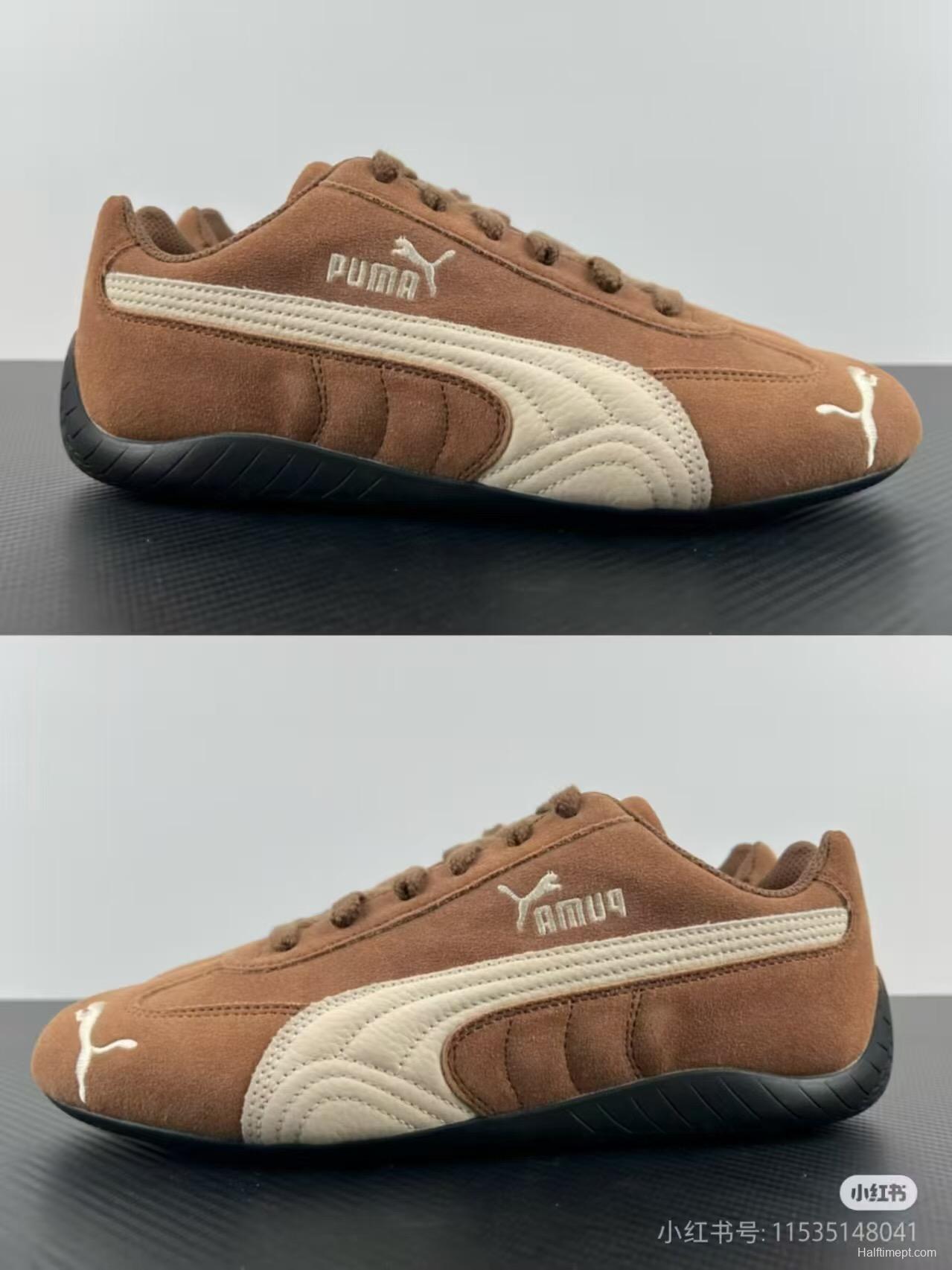 2025 Women Puma Brown White Suede Leather Sneakers KFY00260
