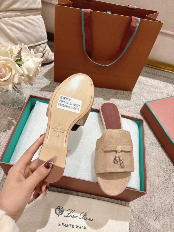 2025 Women LP Beige Suede Slippers LY00270