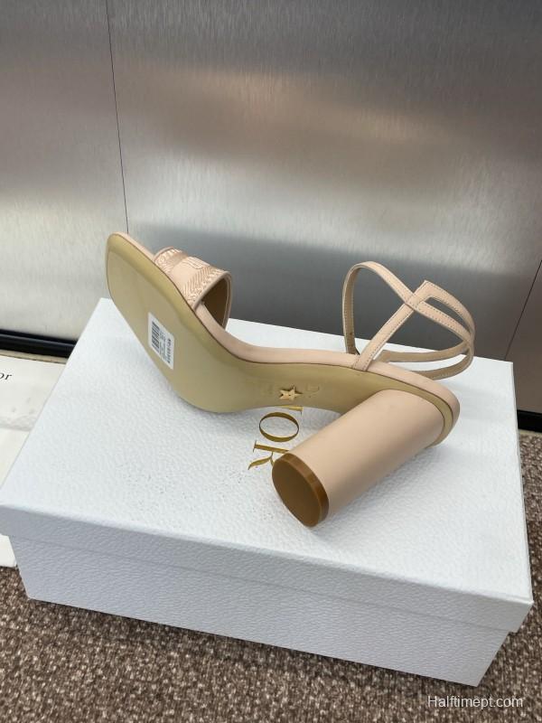 2025 Women Dior Beige Fabric Leather High Heel Sandals