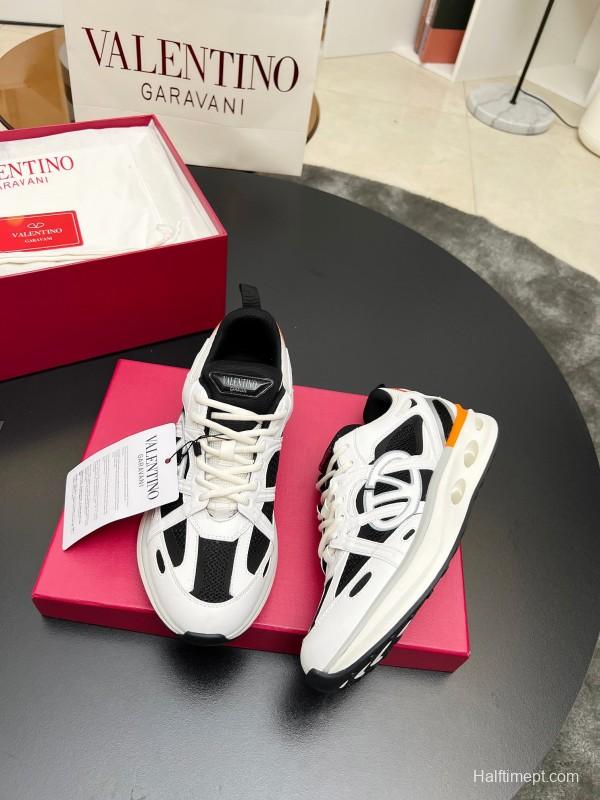 2025 Unisex Valentino White Black Orange Mesh Leather Sneakers Vlogo LY00410