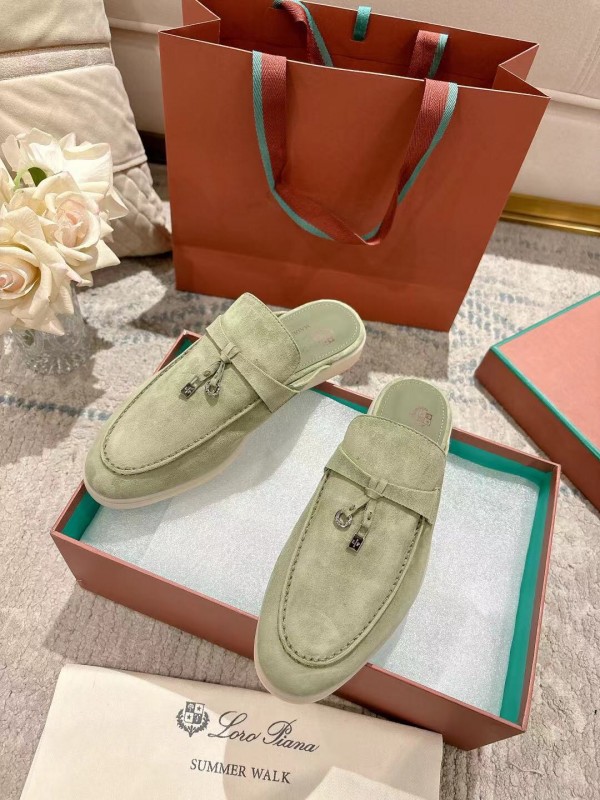 2025 Women LP Light Green Suede Loafers LY00000
