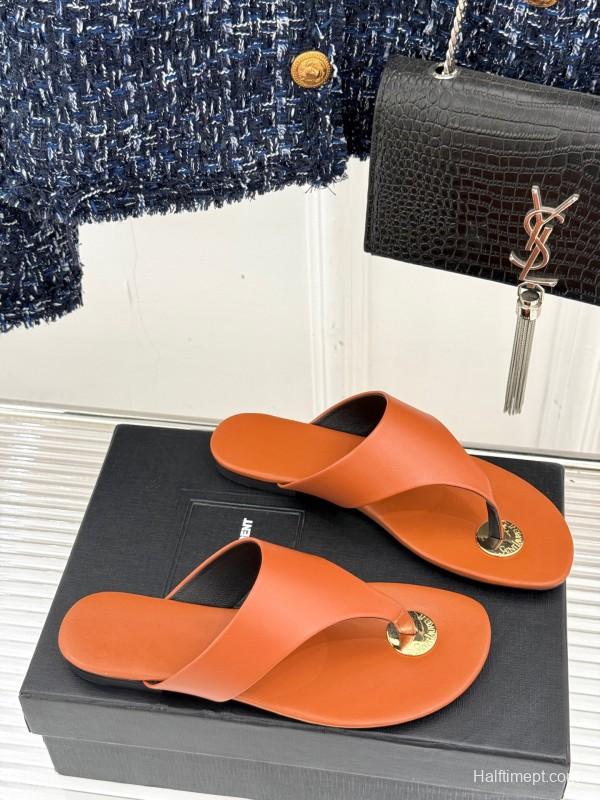 2025 Slippers Yves Saint Laurent Orange Leather Slippers