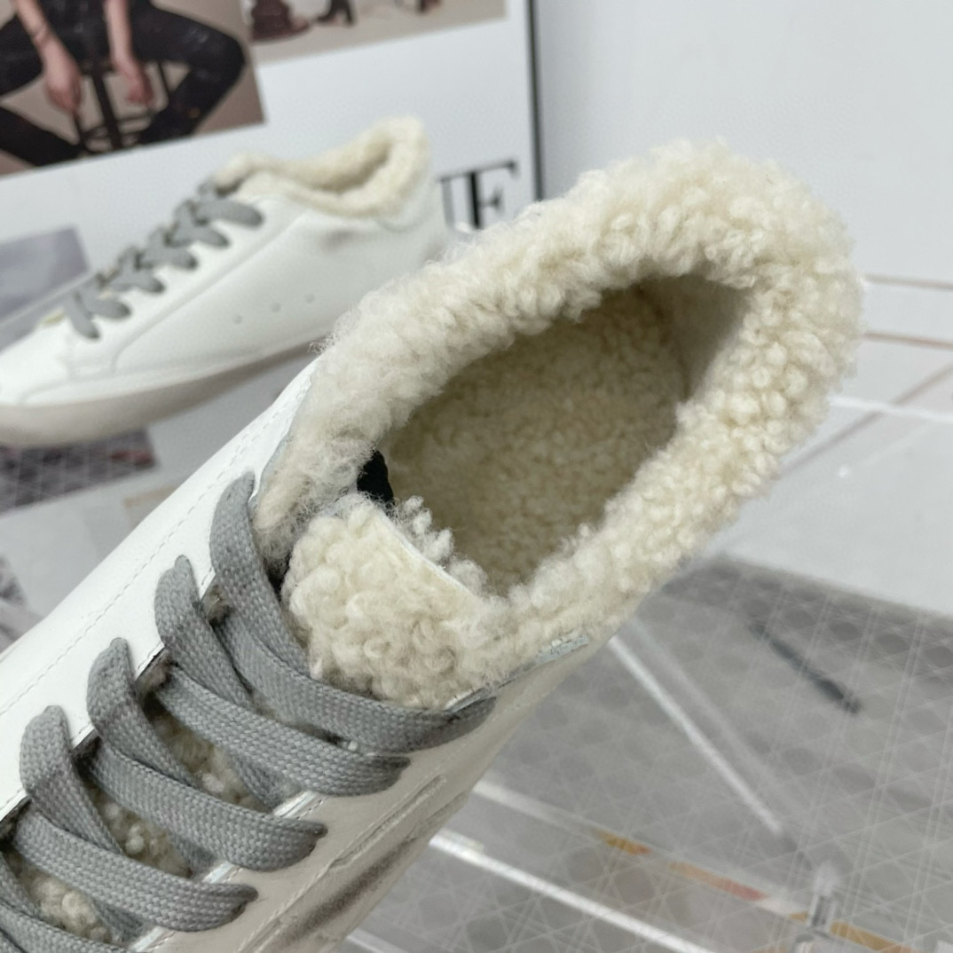 2025 Women GGDB White Grey Leather Shearling Sneakers