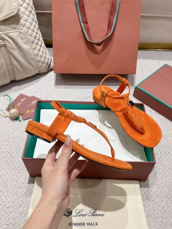 2025 Slippers Loro Piana Orange Suede Slippers LY00300