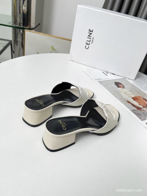2025 Women Celine White Leather Sandals