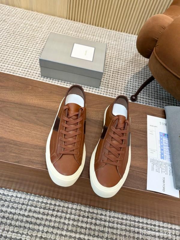 2025 Men TOM FORD Brown Black Leather Sneakers LY00360