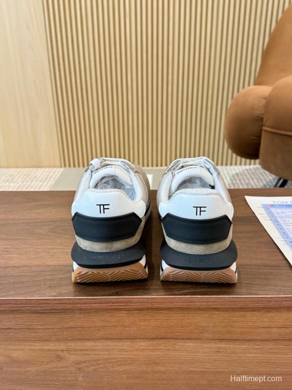 2025 Unisex TOM FORD White Grey Black Leather Suede Sneakers LY00360(F)/LY00370(M)