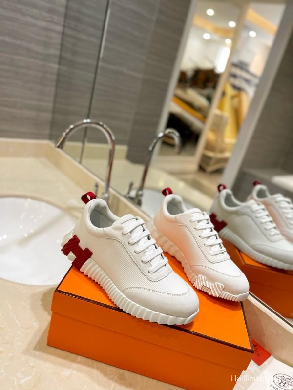 2024 Unisex Hermès White Red Silk Sheepskin Sneakers MJ00320