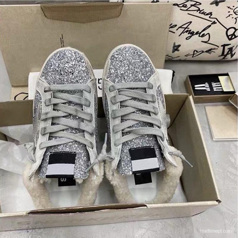 2024 Slippers GGDB Silver Shearling Slippers MJ00280