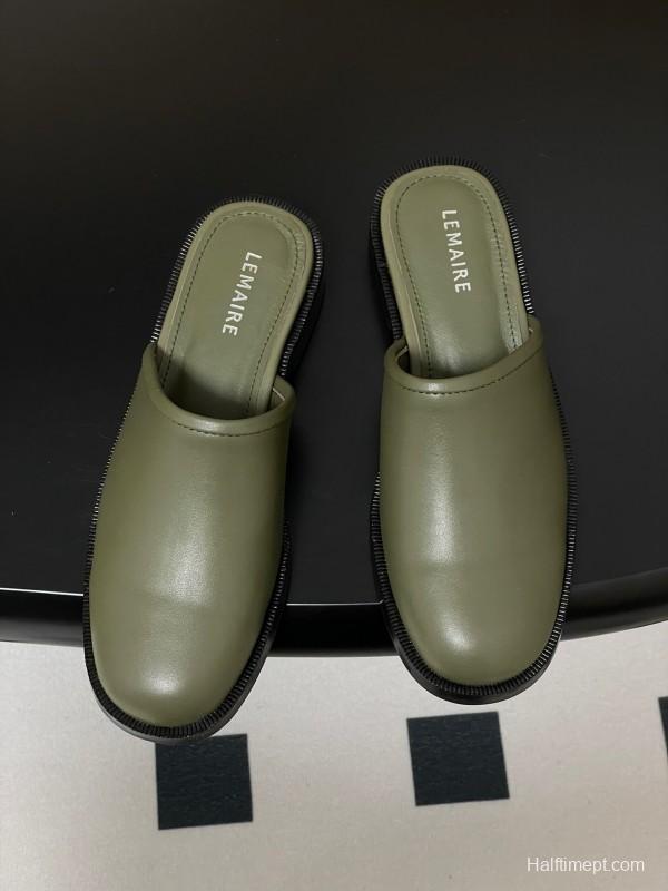 2025 Slippers Lemaire Green Leather Slippers KFY00310