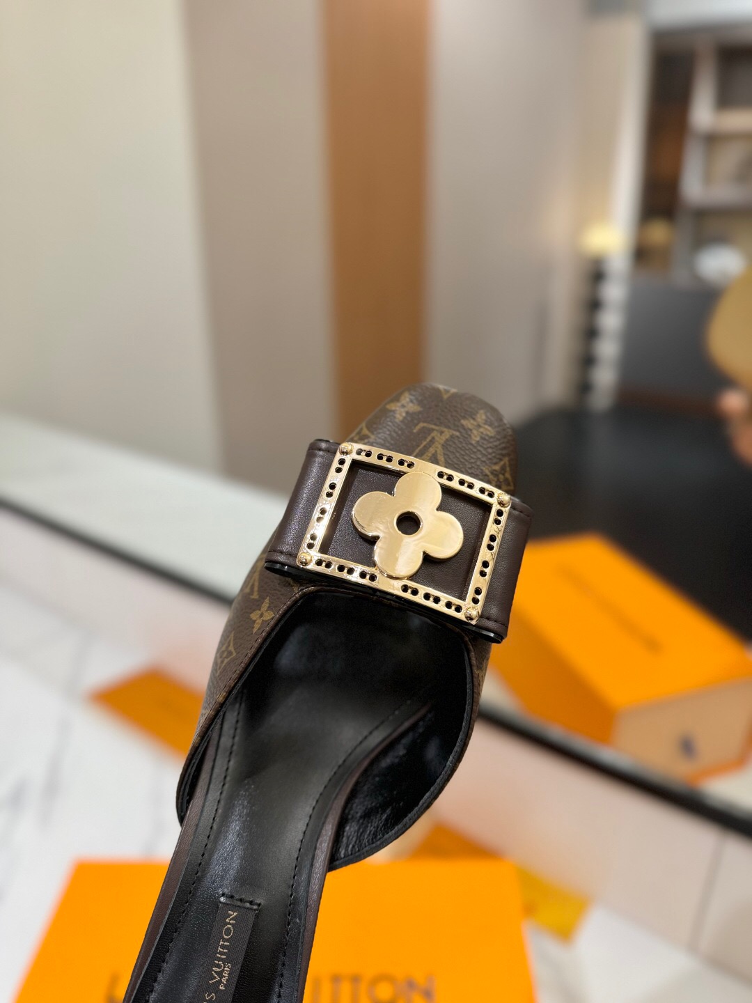 2025 Women Louis Vuitton Brown Leather Mules KFY00320