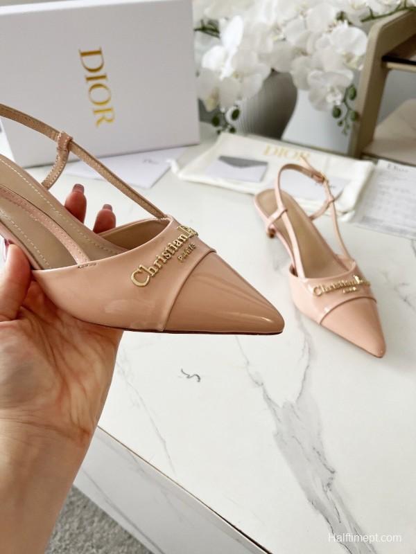 2025 Women Dior Beige Patent Leather Slingback Heels KFY00310