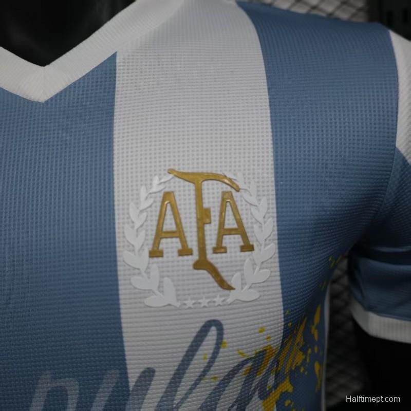 Player Version 2025 Argentina Blue with Messi Celebration Print Jersey