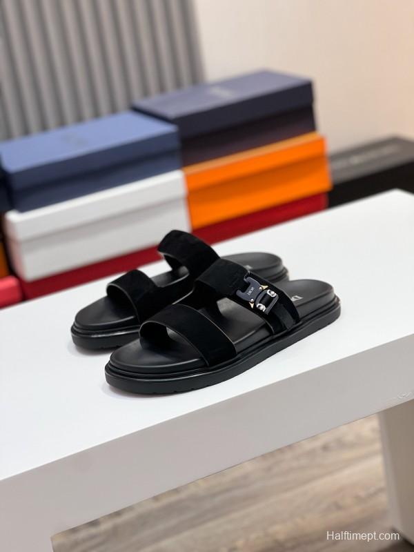 2025 Men Dior Black Leather Slippers AS00190