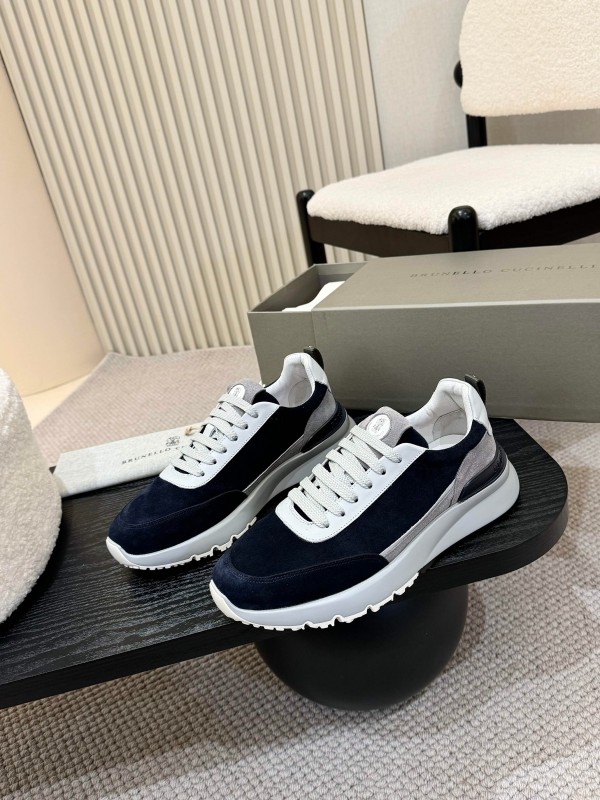 2025 Men Brunello Cucinelli Black White Blue Suede Sneakers AS00320