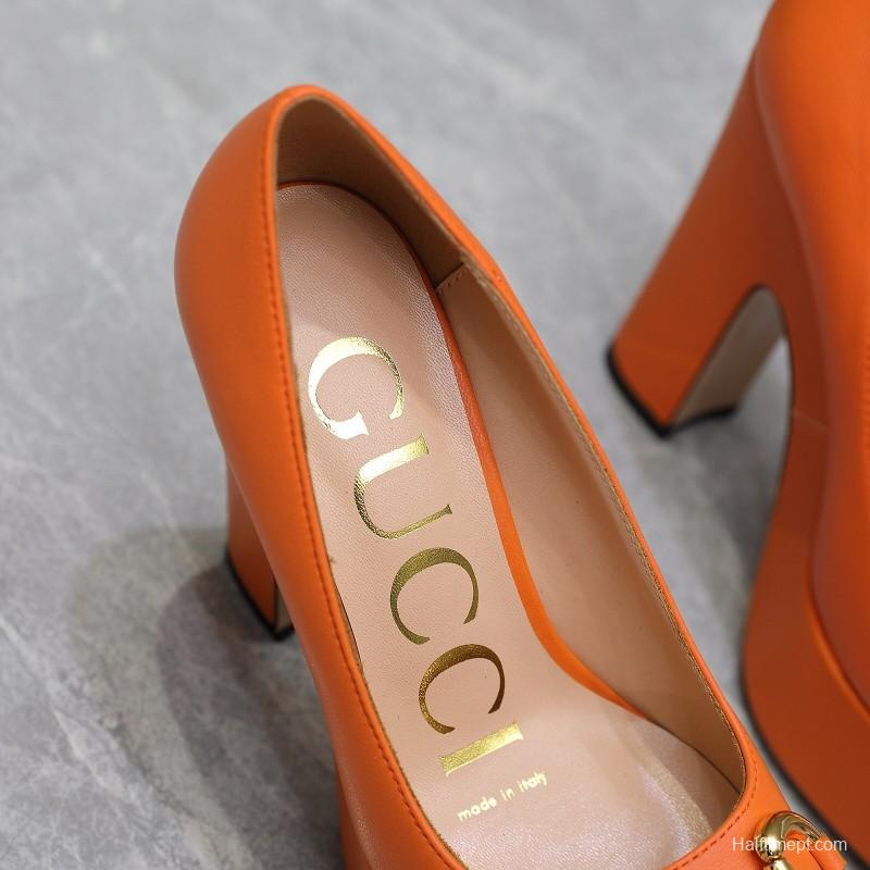 2025 Women Gucci Orange Leather Platform Pumps KFY00320