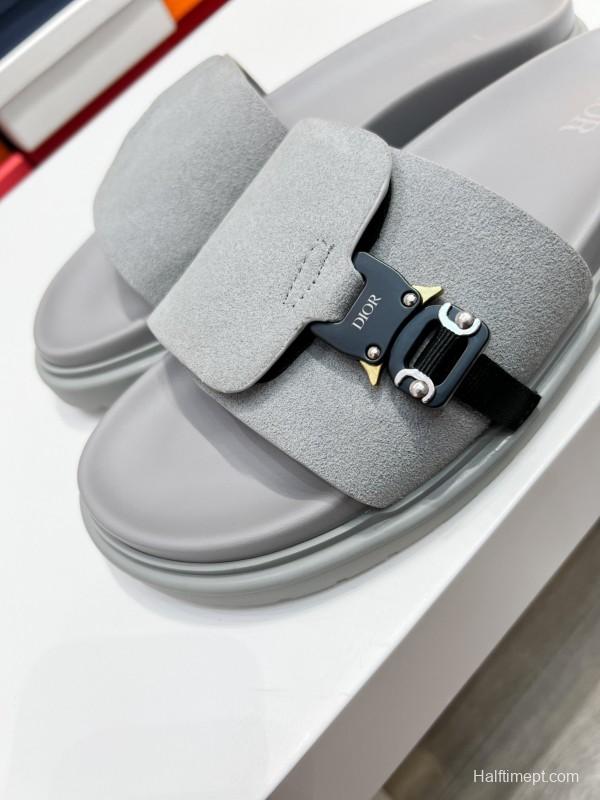 2025 Men Dior Grey Nubuck Leather Slippers AS00190