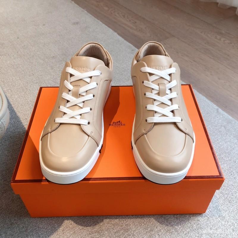 2025 Unisex H Beige Leather Sneakers AS00380