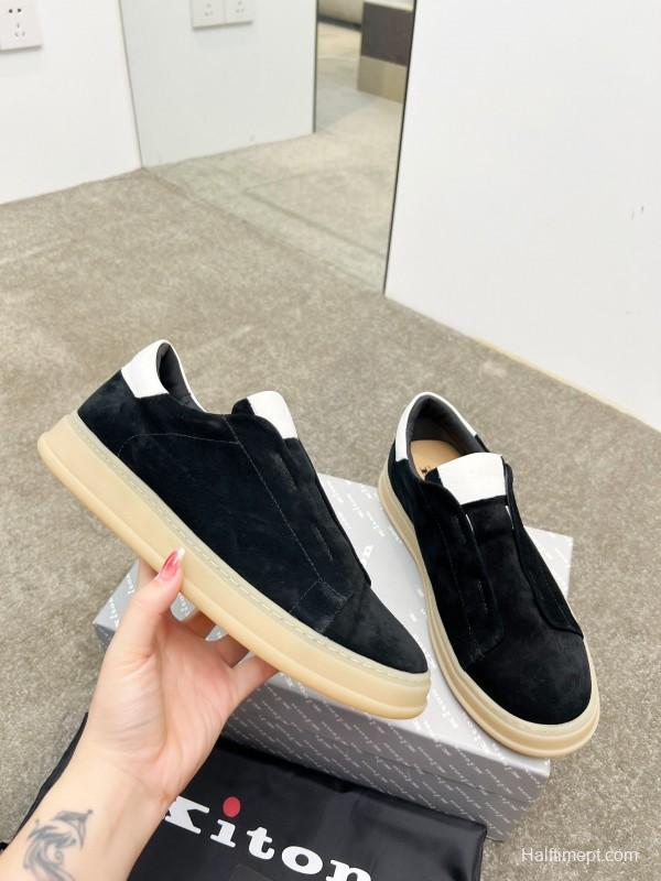 2025 Men Kiton Apricot Calf Suede Slip-On Casual Shoes AS00320