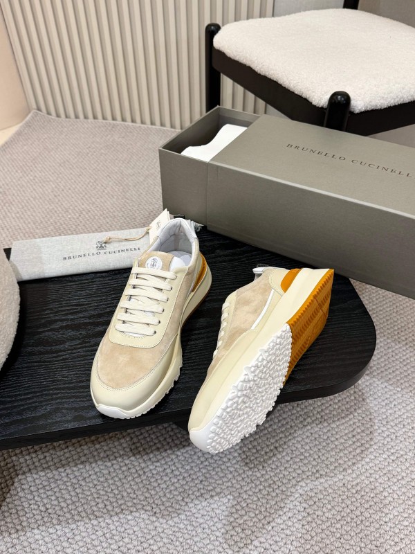 2025 Unisex Brunello Cucinelli Black Milk Blue Apricot Calfskin Leather Sneakers AS00320