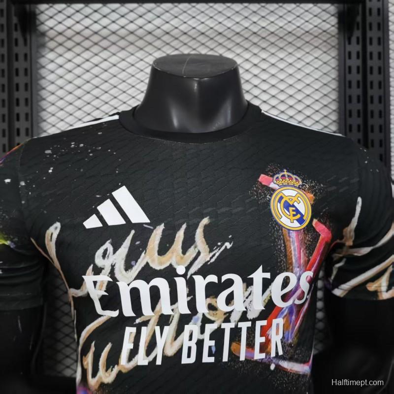 Player Version 25/26 Real Madrid Black with Colorful Abstract Art Pattern Jersey