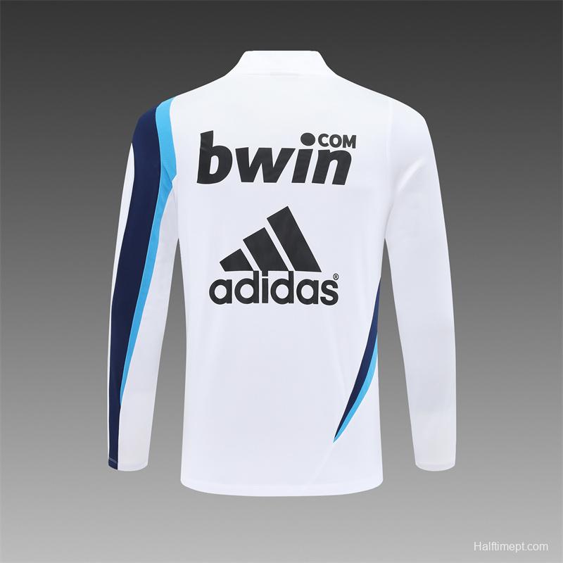 Retro 09/10 Real Madrid White Half Zipper Jacket+Long Pants