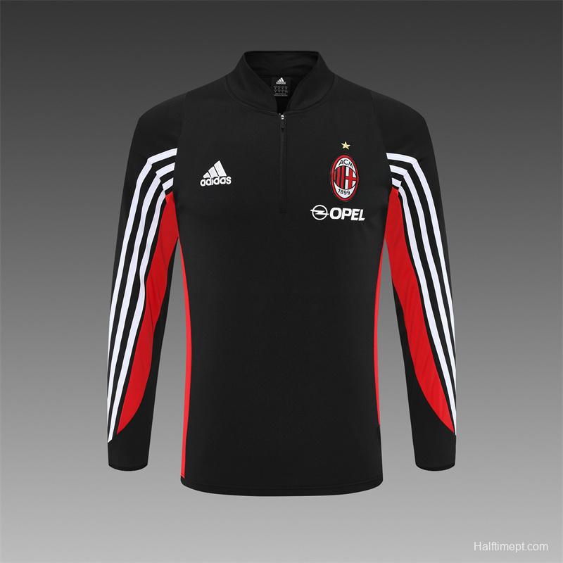 Retro 03/04 AC Milan Black Half Zipper Jacket+Long Pants